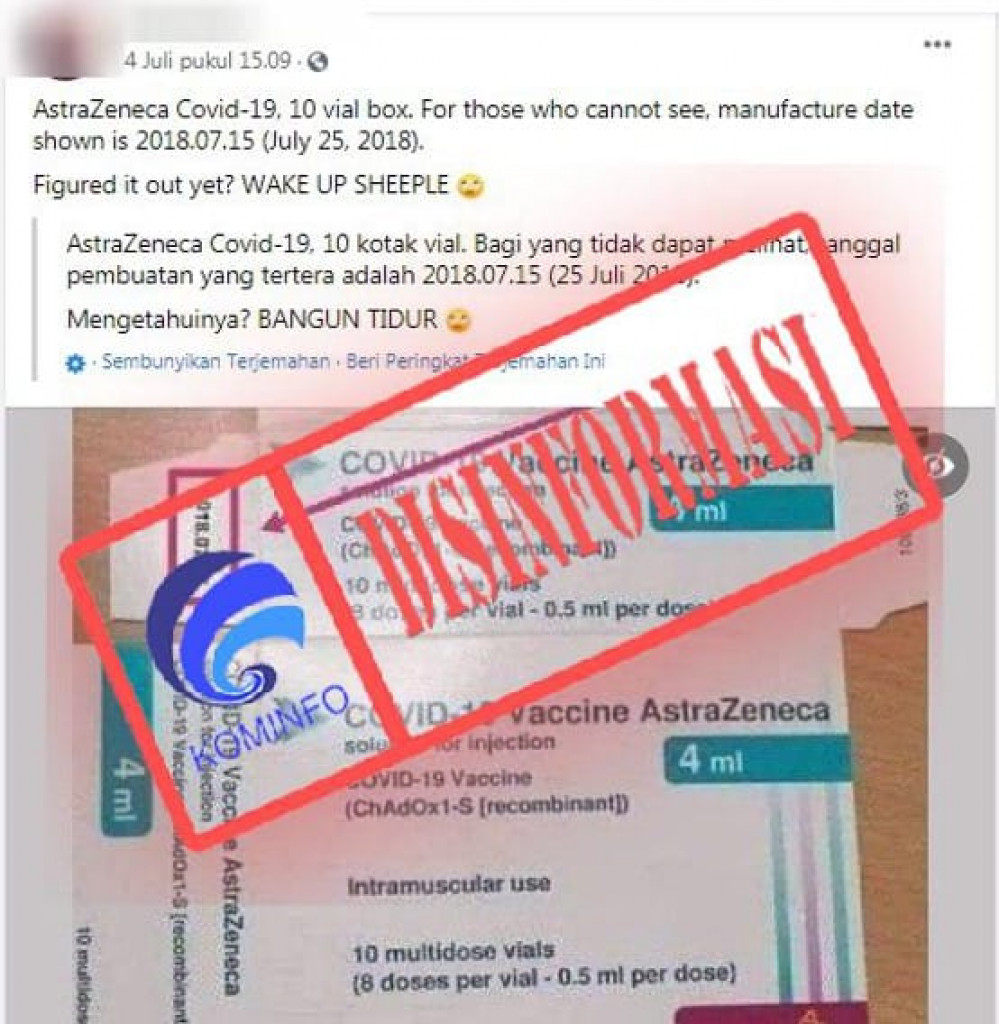 [DISINFORMASI] Bukti Vaksin AstraZeneca Dibuat pada Tahun 2018